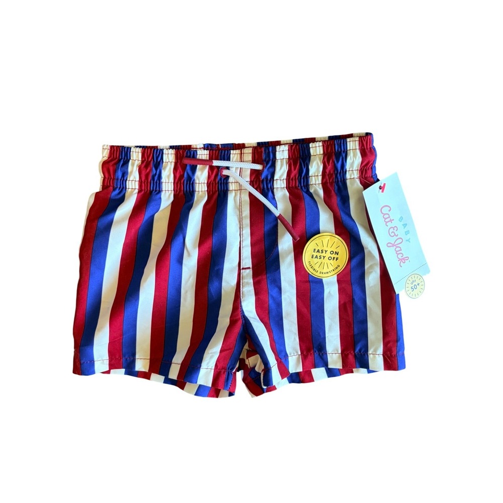 Baby Cat & Jack Patriotic Stripe UPF50+ Swim Trunks Shorts Infant 3-6M NEW NWT